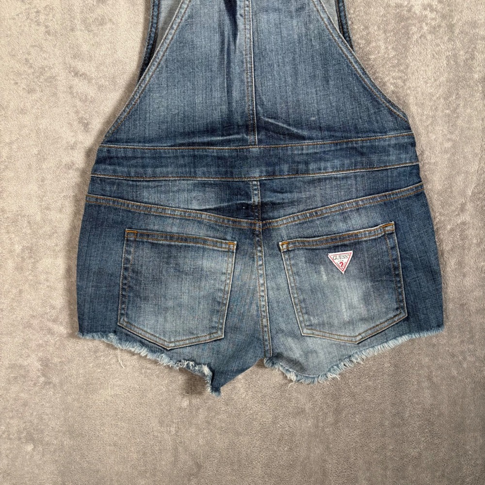 Vintage Guess Jeans Size S Denim Shorts Overalls Jumpsuit Blue Distressed Frayed - Picture 6 of 14